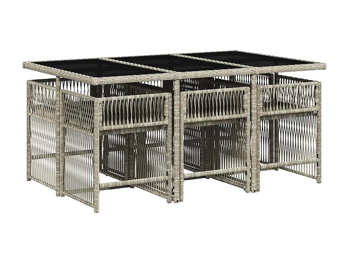 Set comedor jardín 7 piezas y cojines ratán sintético gris claro