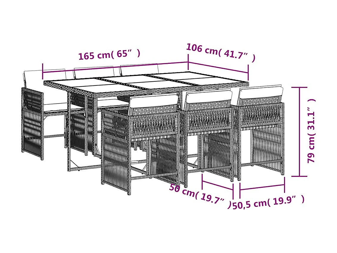 Set comedor jardín 7 piezas y cojines ratán sintético gris claro