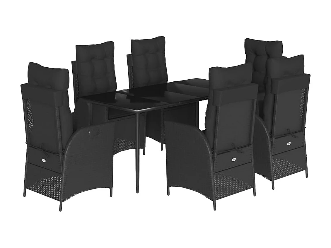 Set de comedor de jardín 7 piezas y cojines ratán sintético negro