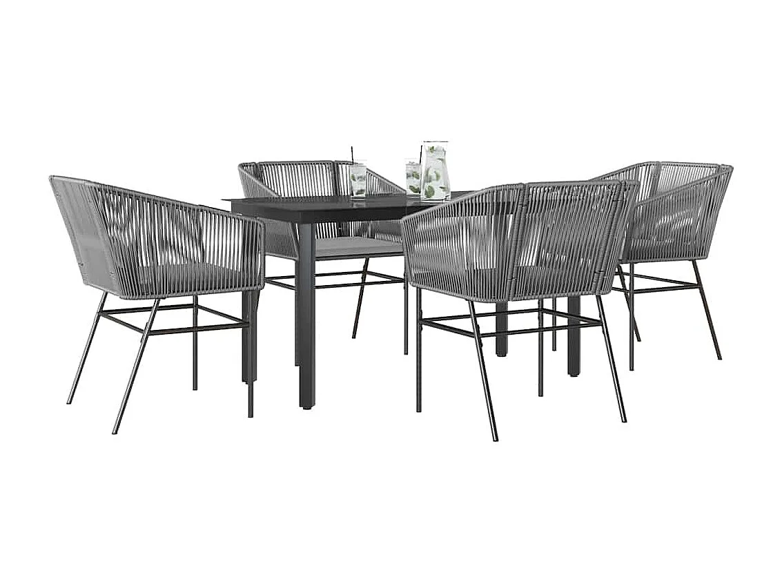 Juego comedor jardín 5 piezas cojines ratán sintético vidrio gris