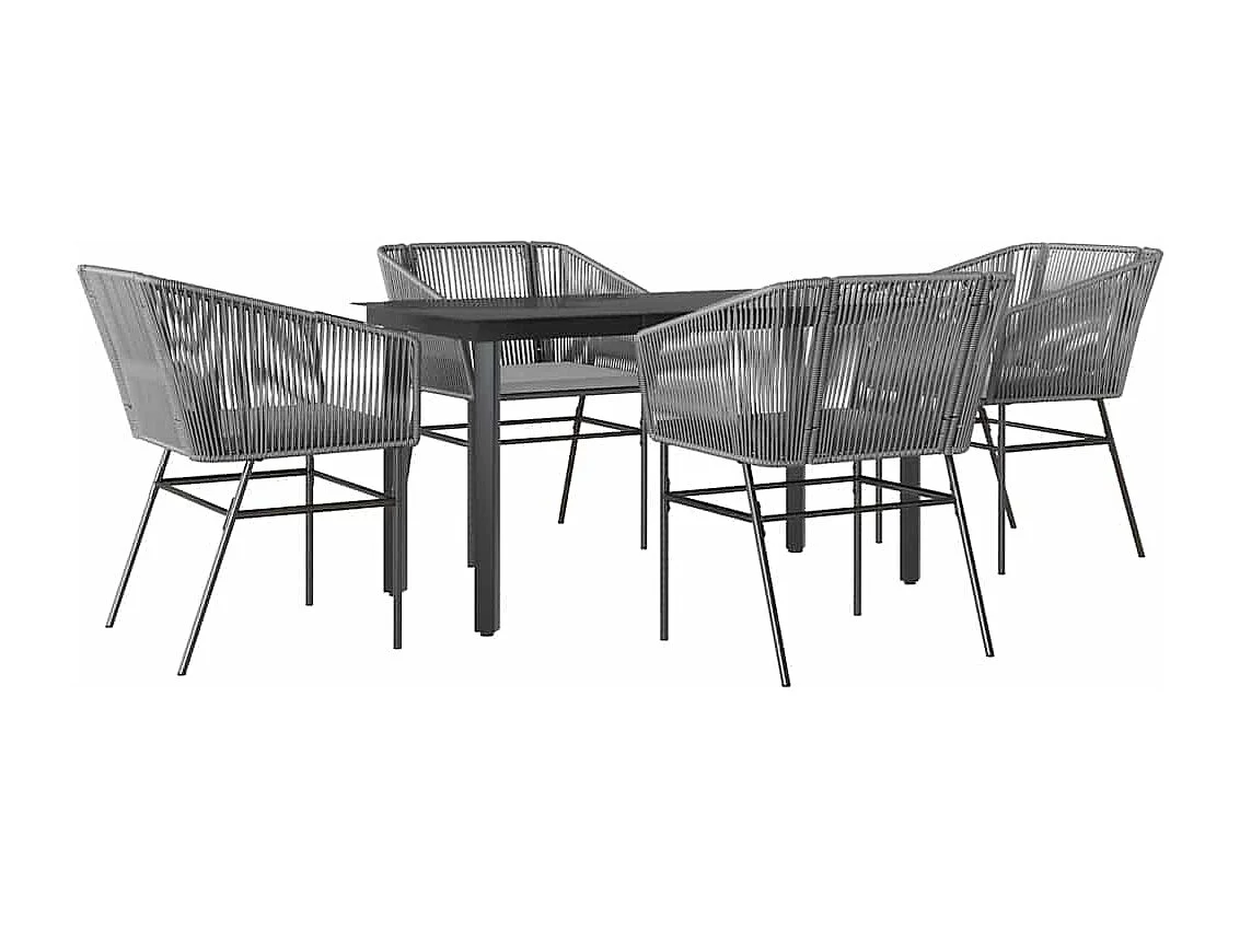 Juego comedor jardín 5 piezas cojines ratán sintético vidrio gris