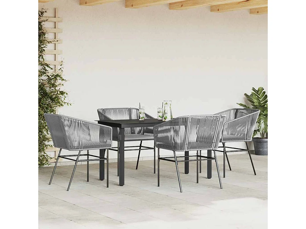 Juego comedor jardín 5 piezas cojines ratán sintético vidrio gris