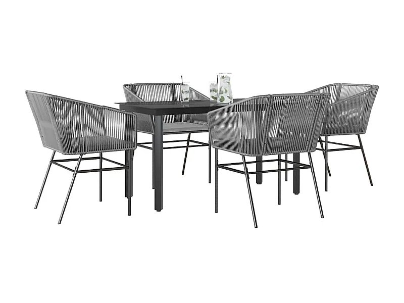 Juego comedor jardín 5 piezas cojines ratán sintético vidrio gris
