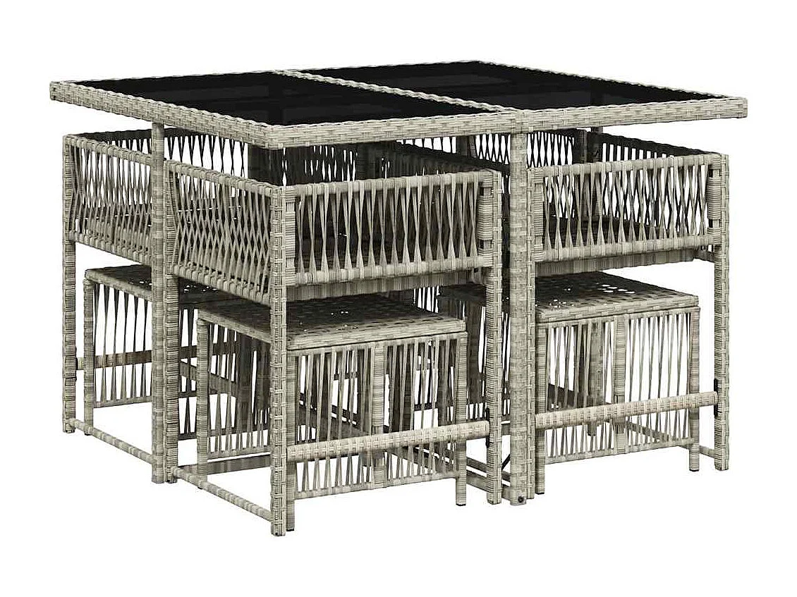Set comedor de jardín 9 piezas cojines ratán sintético gris claro