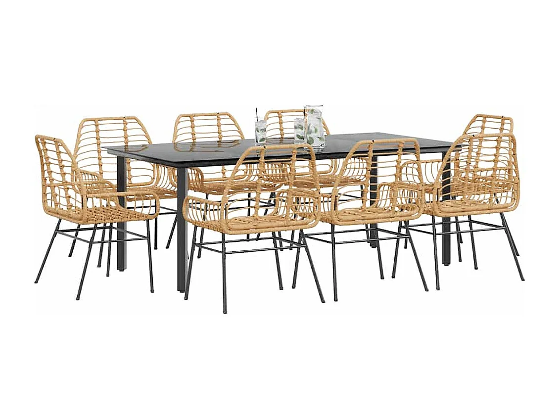 Juego comedor jardín 9 piezas ratán sintético marrón