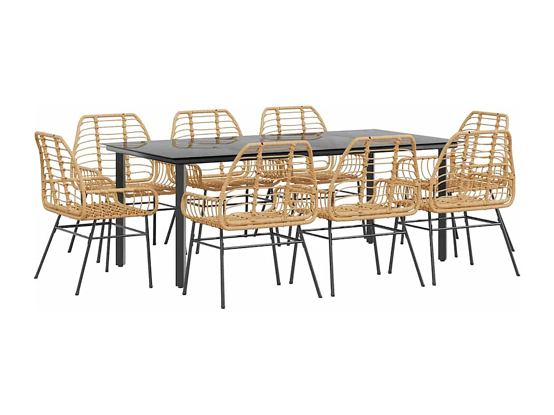 Juego comedor jardín 9 piezas ratán sintético marrón
