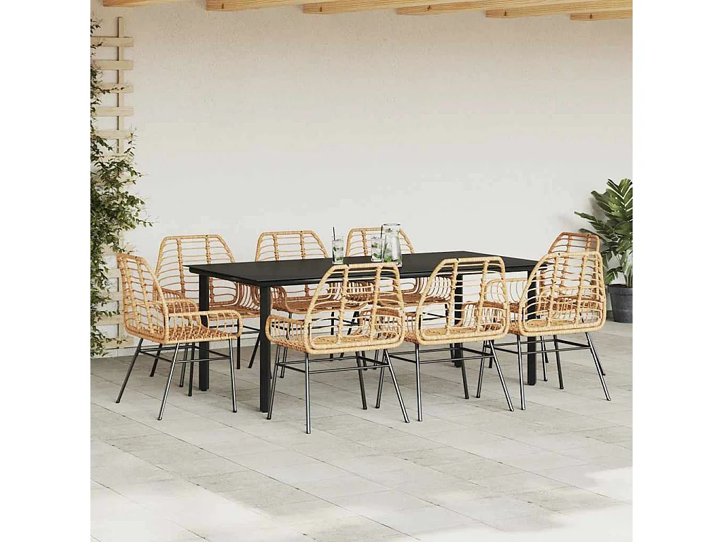 Juego comedor jardín 9 piezas ratán sintético marrón