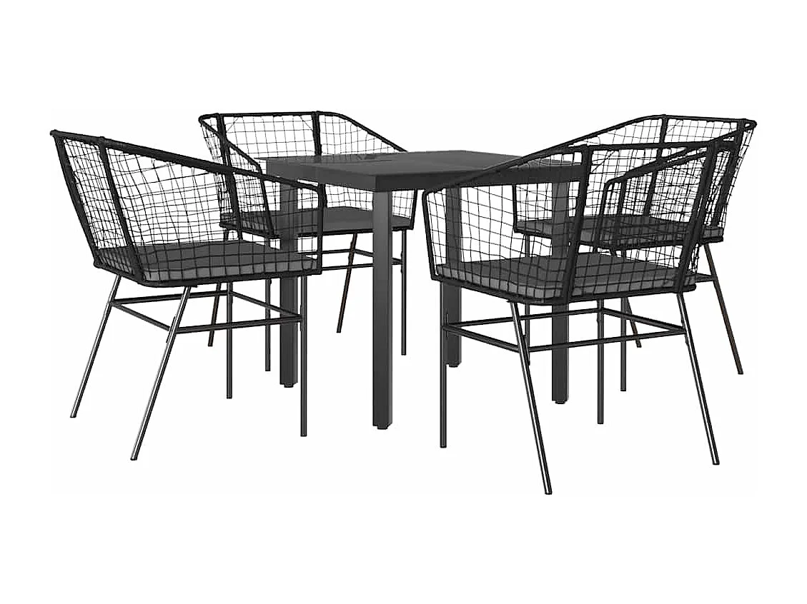 Juego de comedor jardín 5 piezas cojines ratán sintético negro