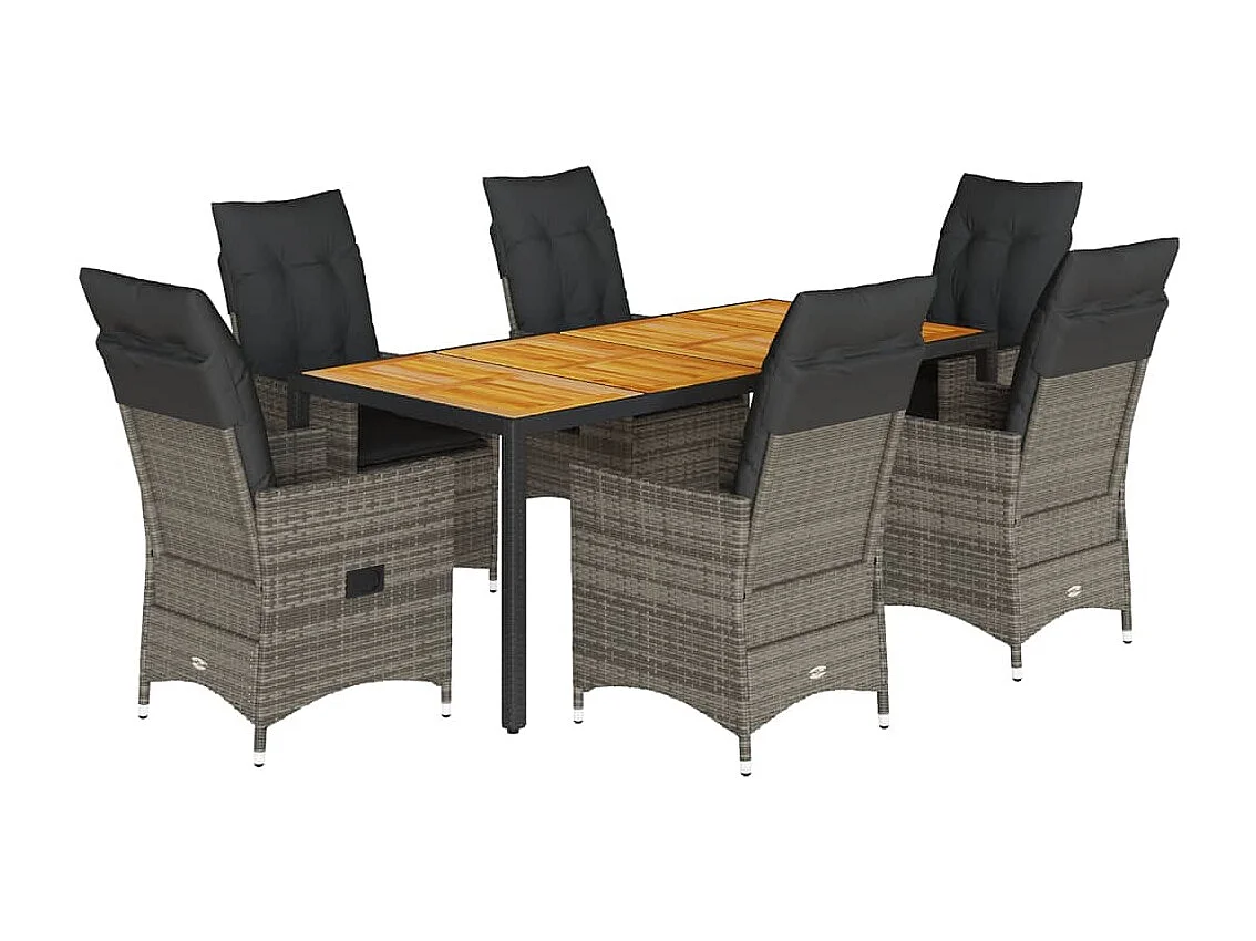 Set comedor jardín 7 piezas y cojines ratán sintético gris