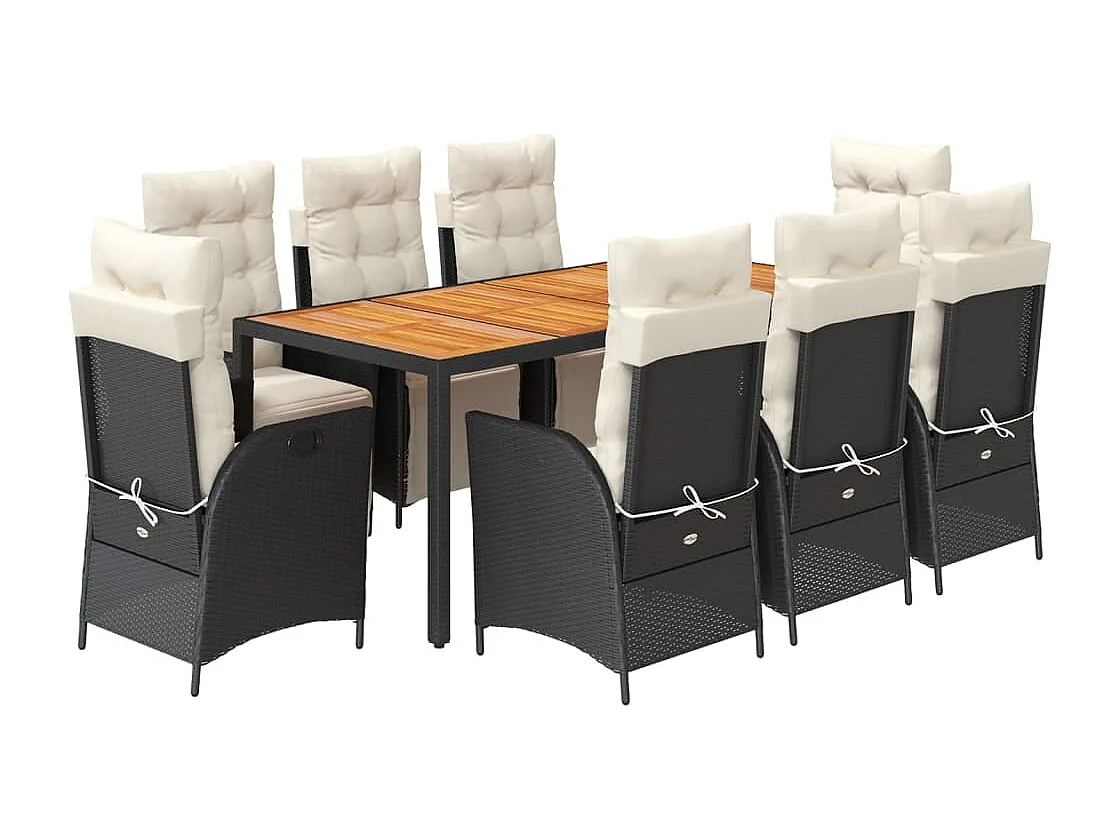 Ensemble à manger de jardin 9 pièces coussins noir résine tressée