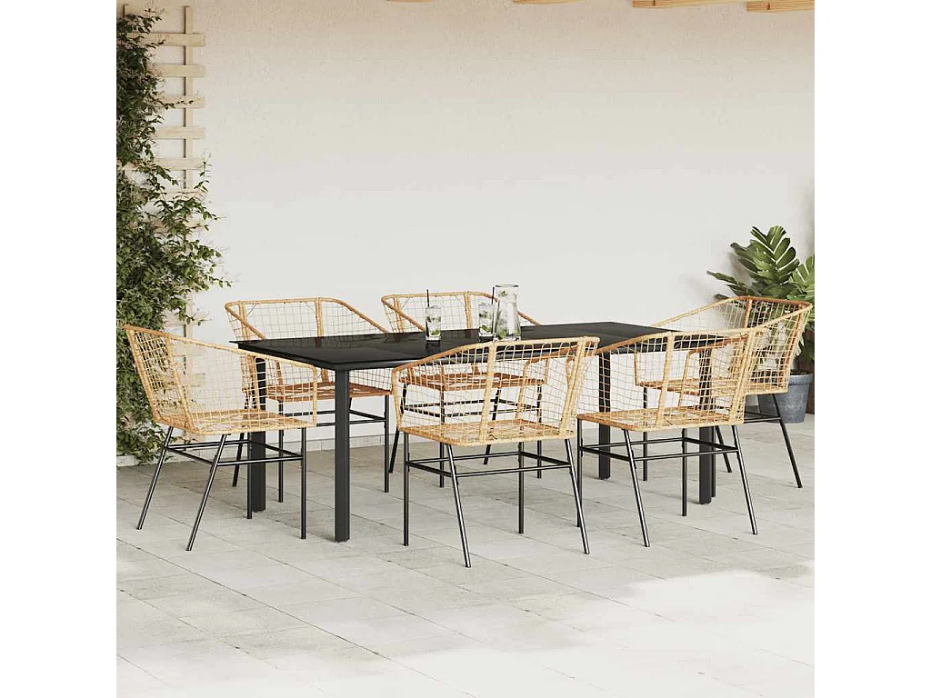 Juego de comedor de jardín 7 piezas ratán PE marrón