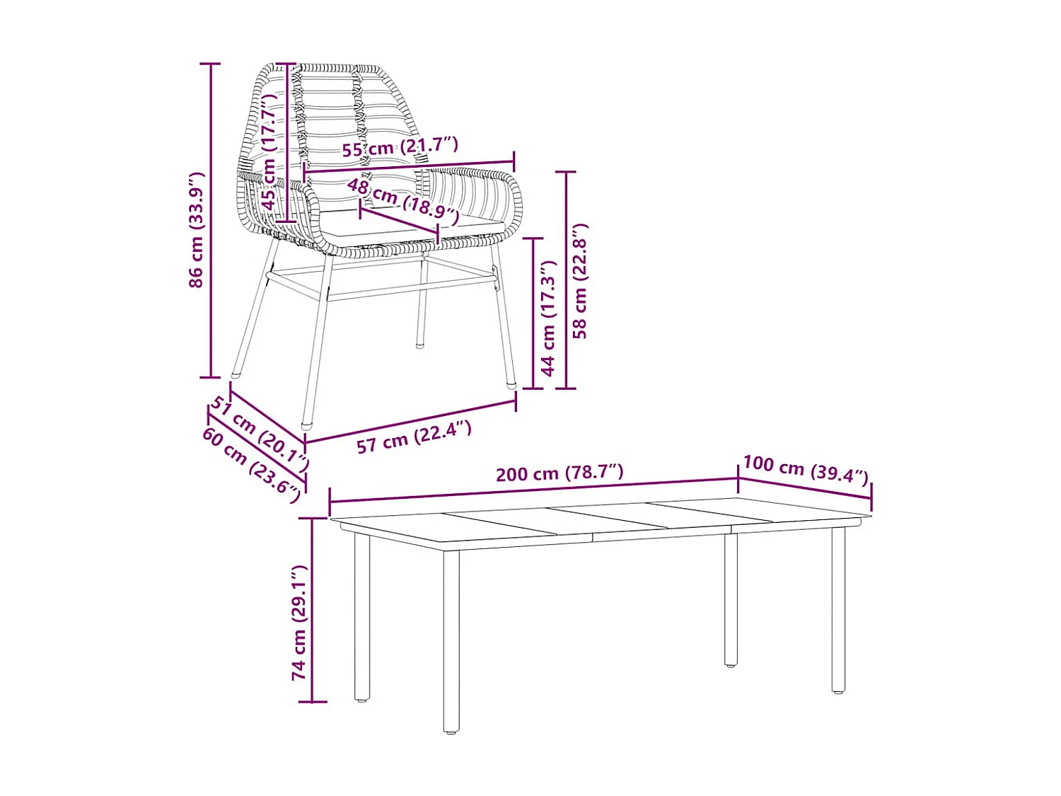 Ensemble à manger jardin coussins 7pièces marron poly rotin verre