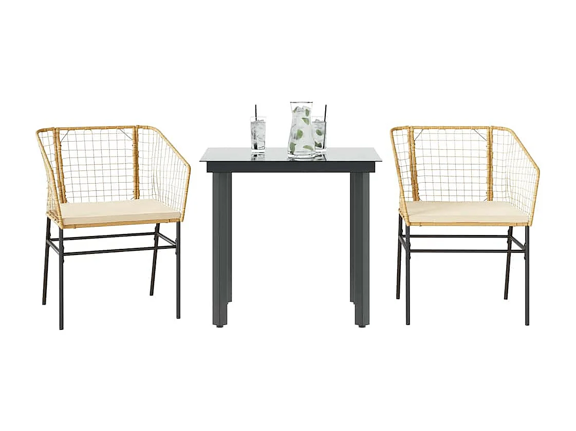 Juego de comedor jardín 3 piezas cojines ratán sintético marrón