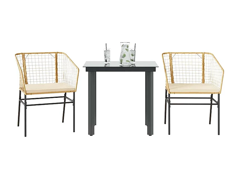 Juego de comedor jardín 3 piezas cojines ratán sintético marrón