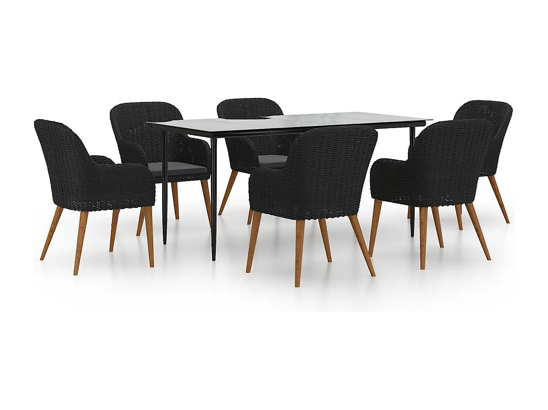 Juego de comedor de jardín 7 piezas con cojines negro