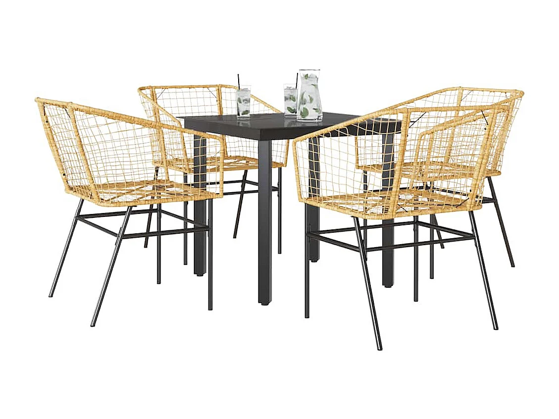 Juego de comedor jardín 5 piezas ratán sintético marrón