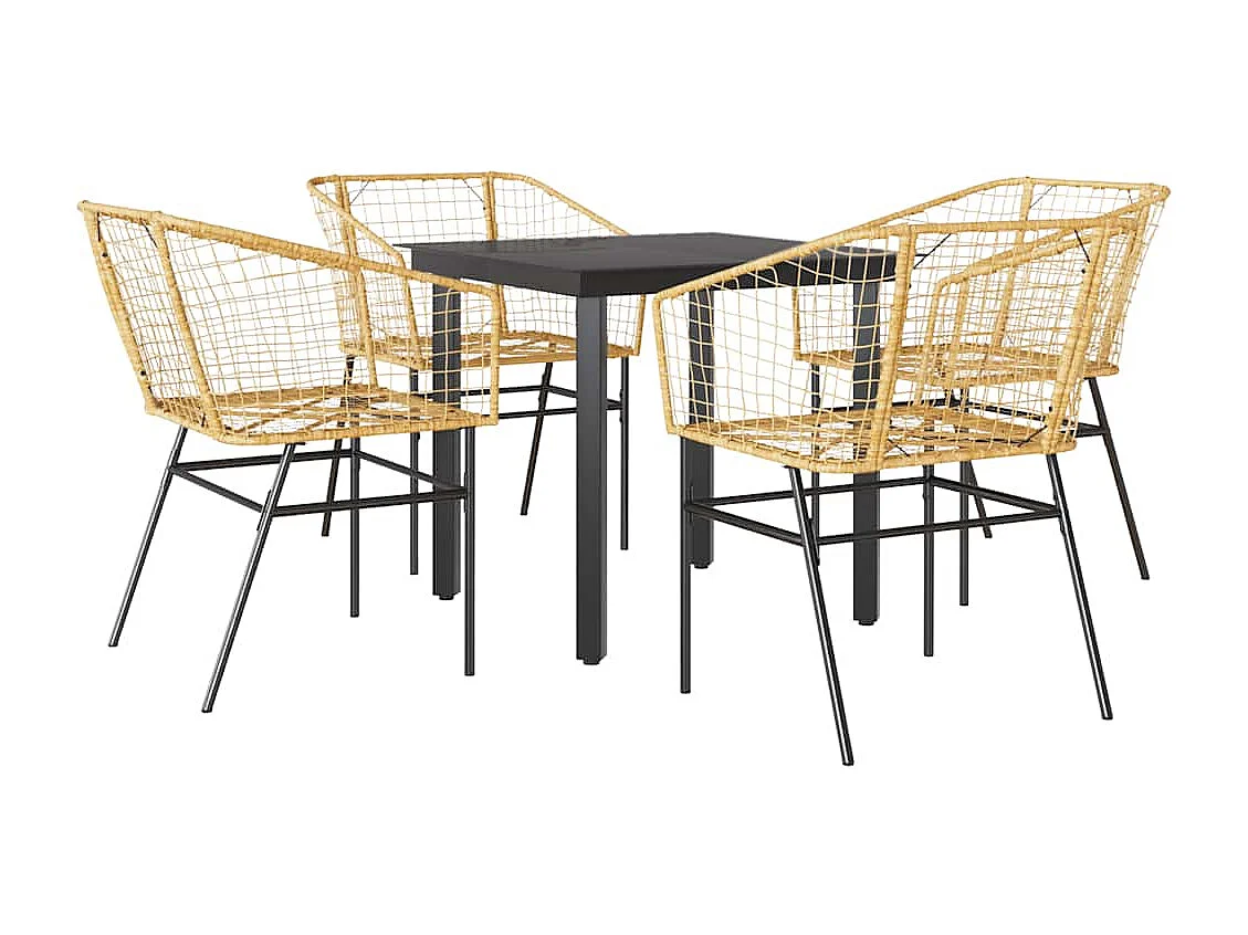 Juego de comedor jardín 5 piezas ratán sintético marrón