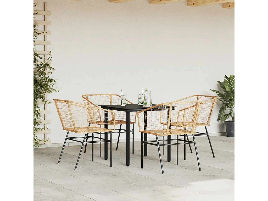 Juego de comedor jardín 5 piezas ratán sintético marrón