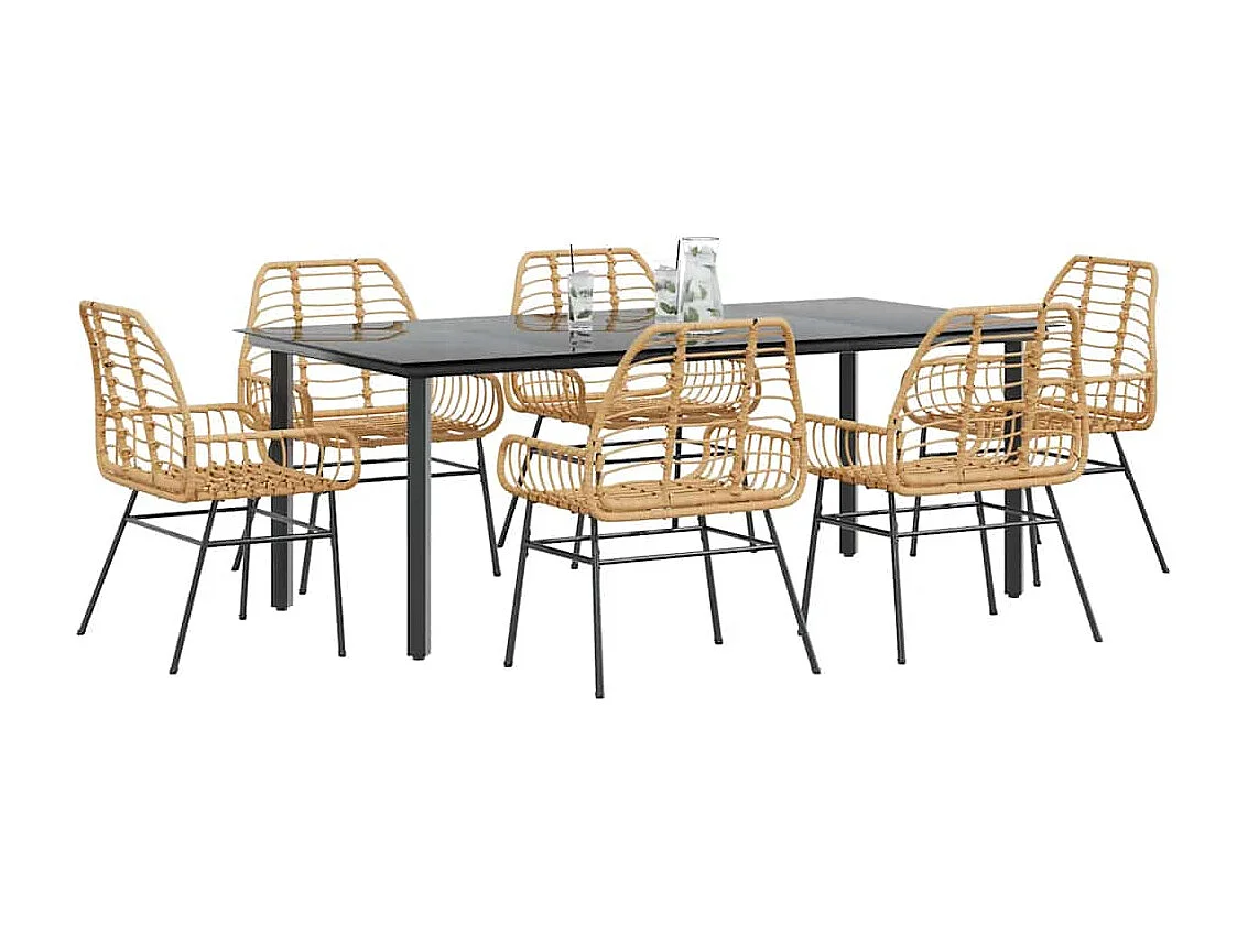 Ensemble à manger jardin 7pièces marron rpoly otin verre