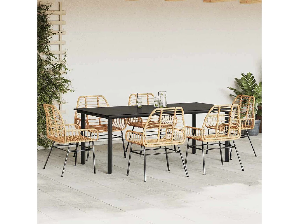 Ensemble à manger jardin 7pièces marron rpoly otin verre