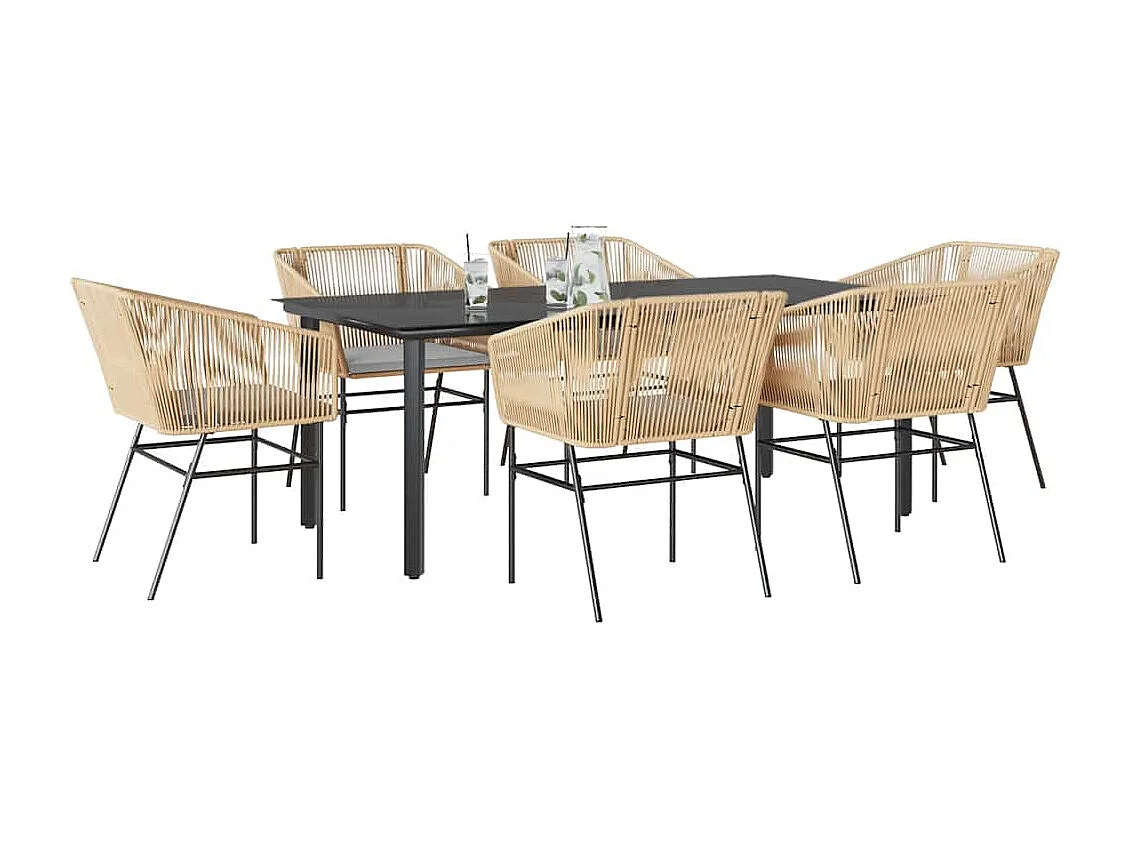 Juego de comedor de jardín 7 piezas con cojines ratán PE marrón
