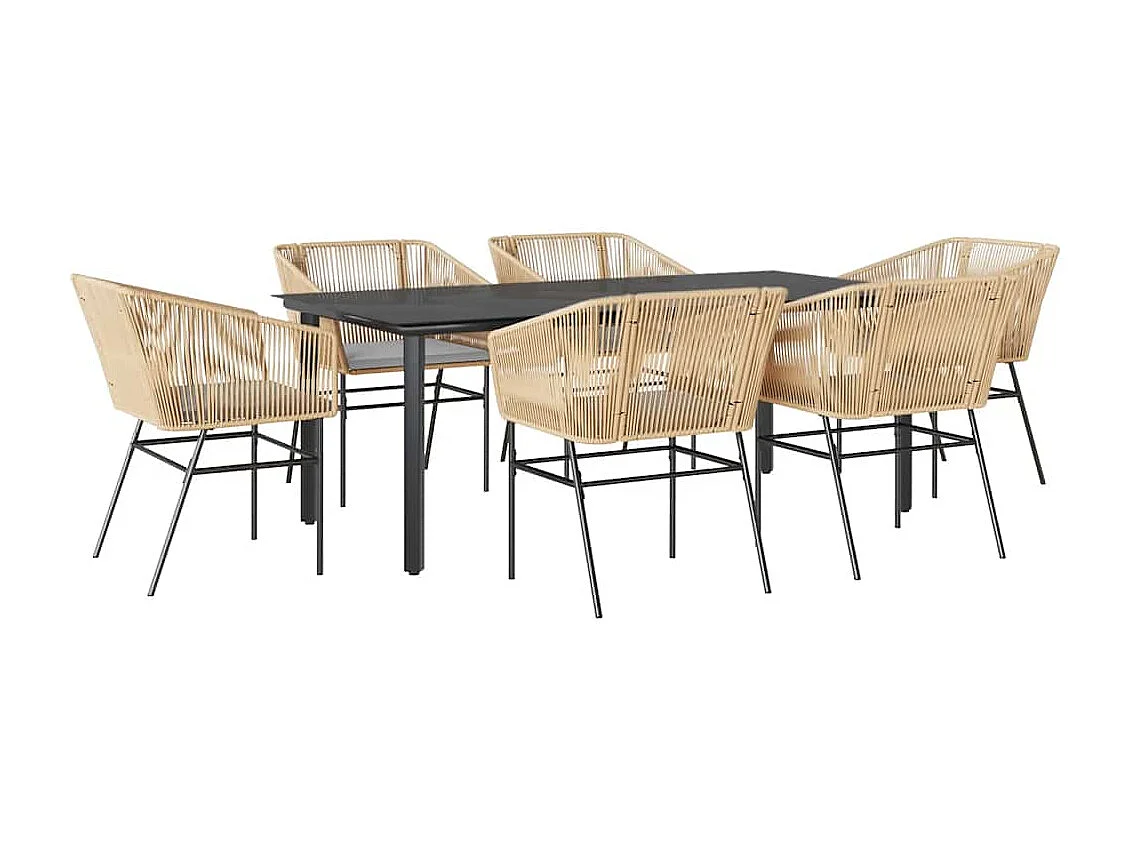 Juego de comedor de jardín 7 piezas con cojines ratán PE marrón