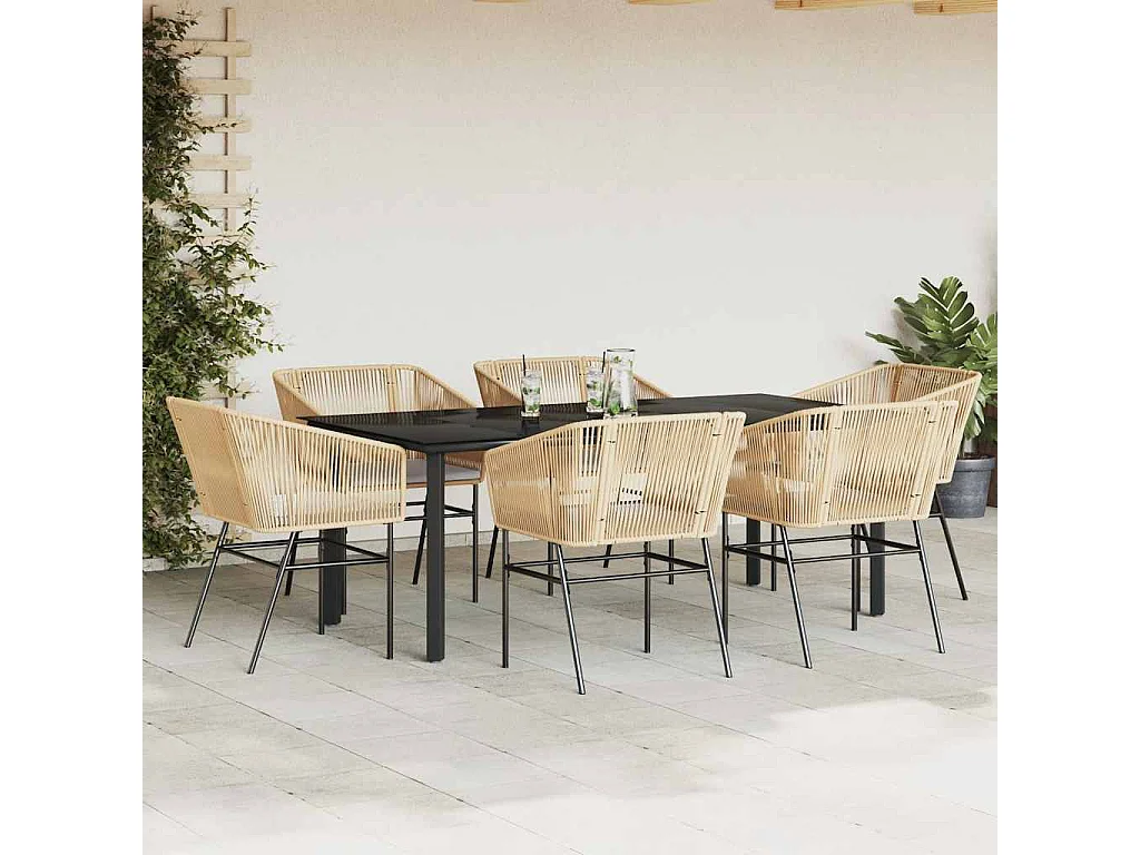 Juego de comedor de jardín 7 piezas con cojines ratán PE marrón