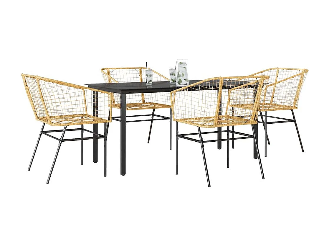 Juego de comedor jardín 5 piezas ratán sintético marrón
