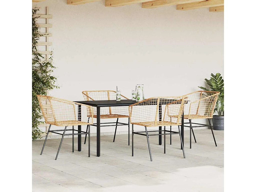 Juego de comedor jardín 5 piezas ratán sintético marrón