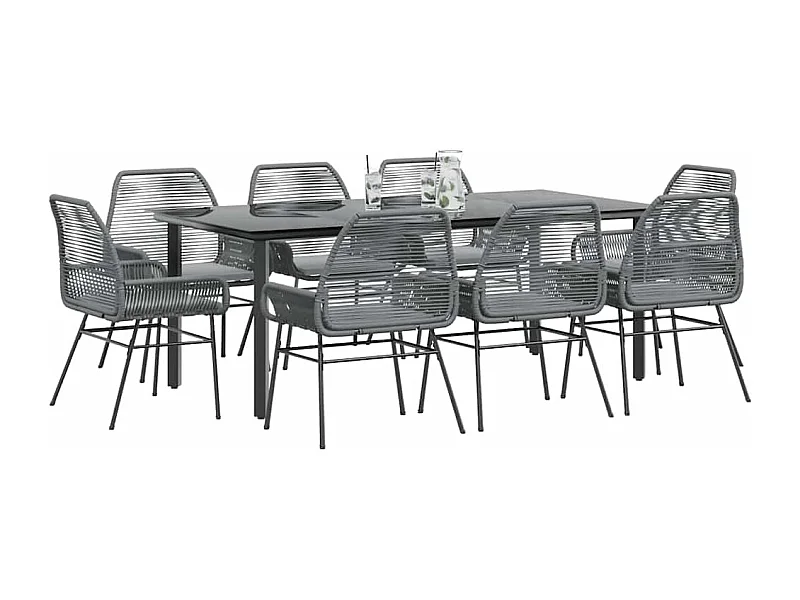 Juego comedor jardín 9 piezas cojines ratán sintético vidrio gris