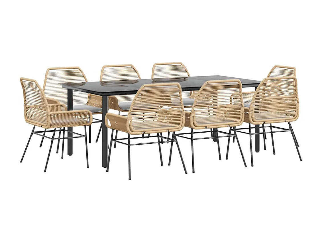 Juego comedor jardín 9 piezas cojines ratán sintético marrón