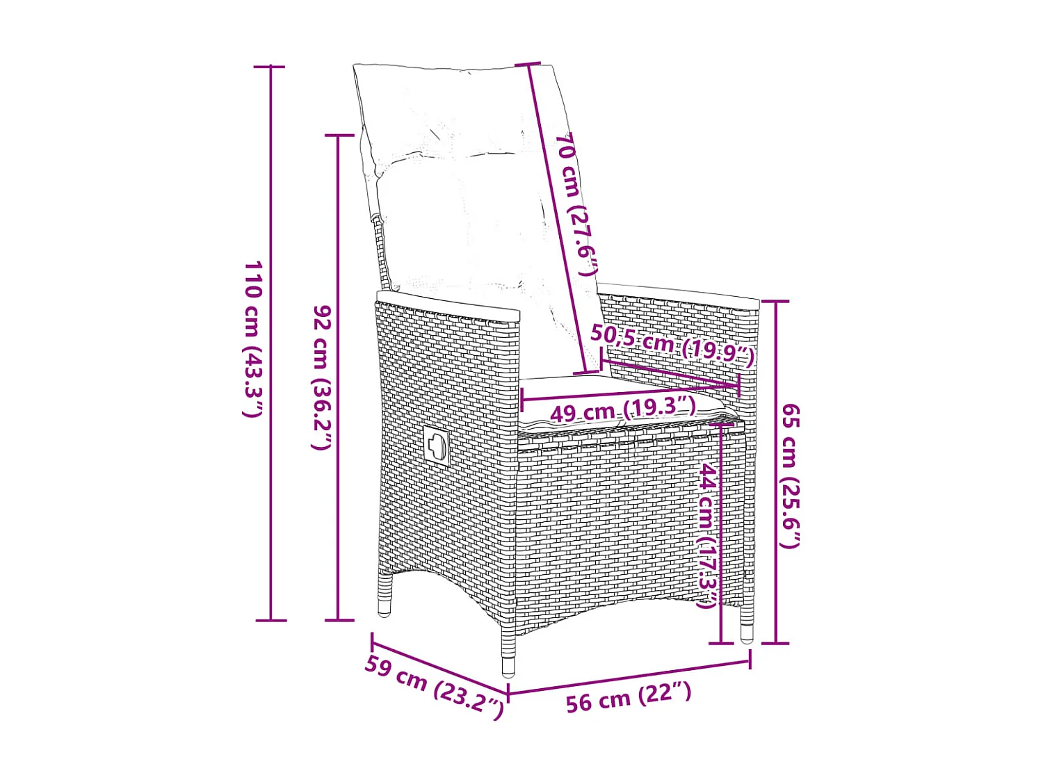 Set de comedor de jardín 7 piezas y cojines ratán sintético negro