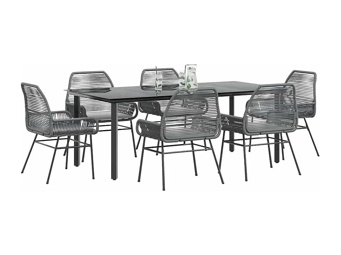 Juego comedor jardín 7 piezas cojines ratán sintético vidrio gris