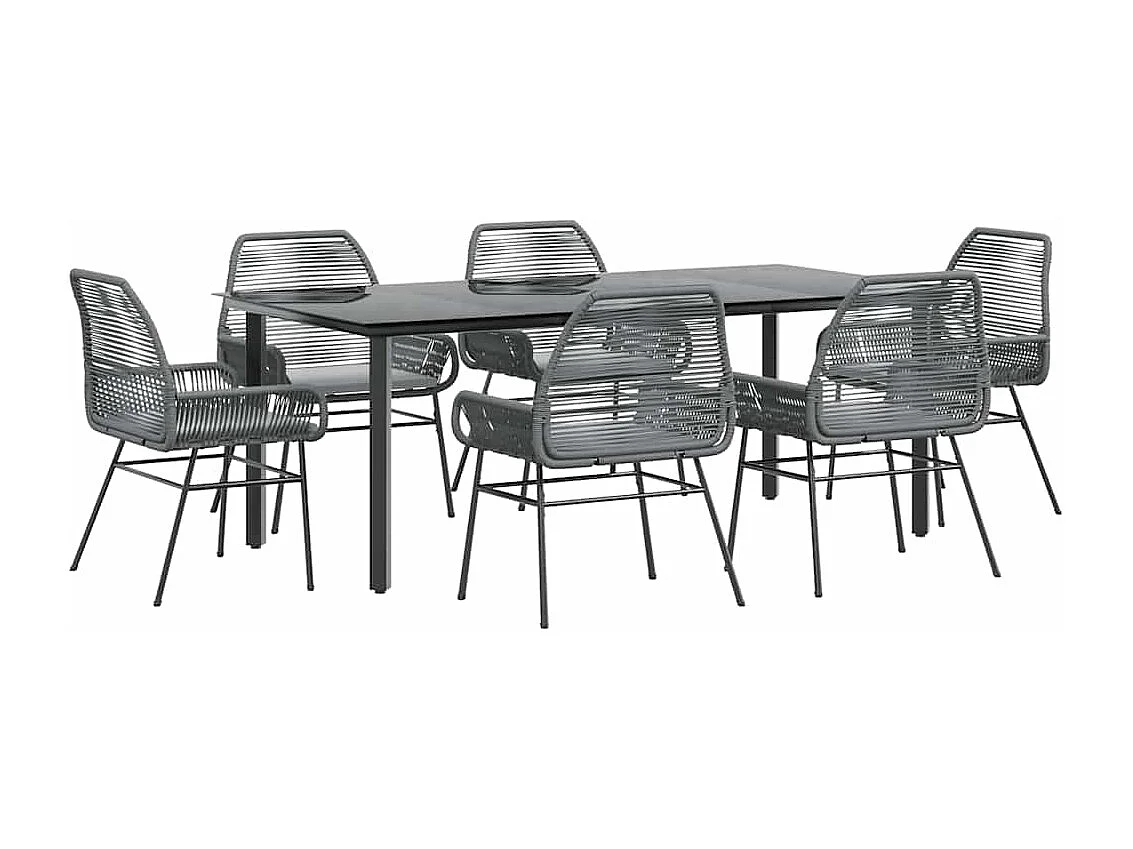 Juego comedor jardín 7 piezas cojines ratán sintético vidrio gris