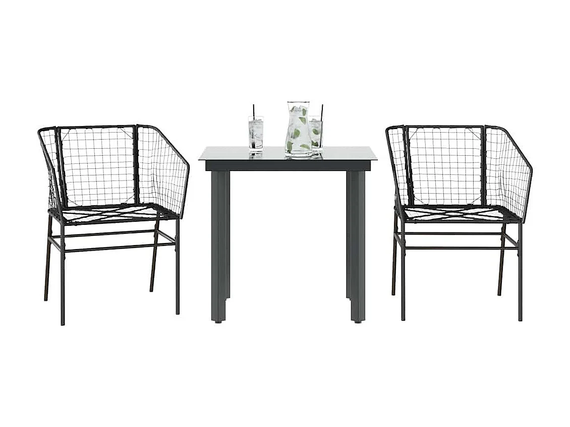 Muebles de jardín 3 piezas ratán sintético vidrio negro