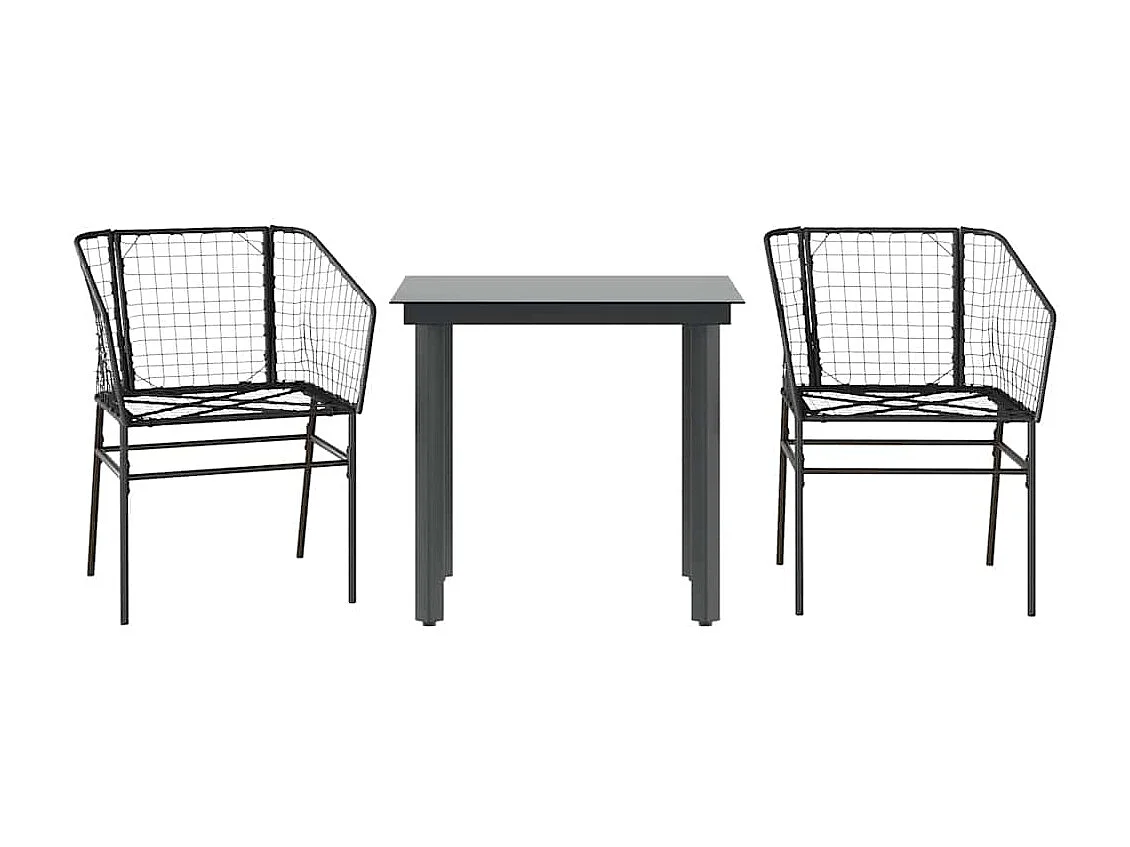 Muebles de jardín 3 piezas ratán sintético vidrio negro