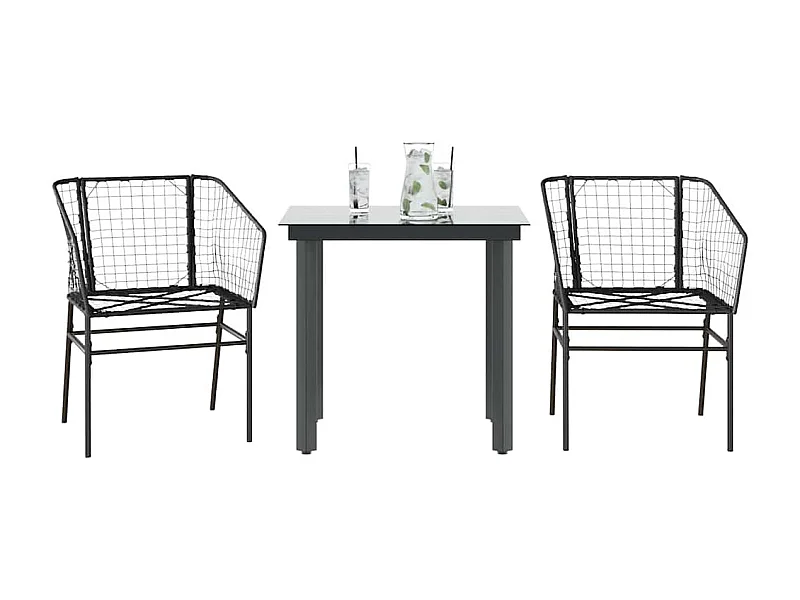 Muebles de jardín 3 piezas ratán sintético vidrio negro