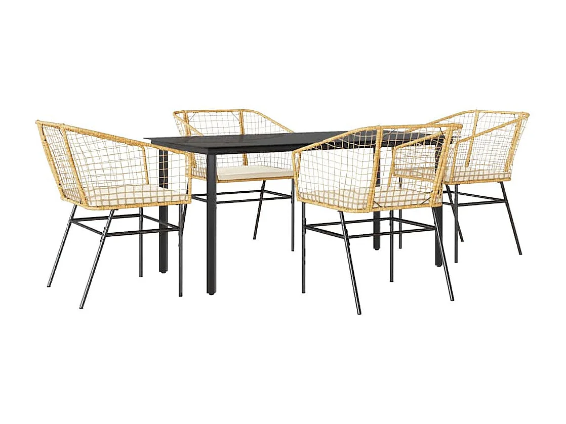 Juego de comedor jardín 5 piezas cojines ratán sintético marrón