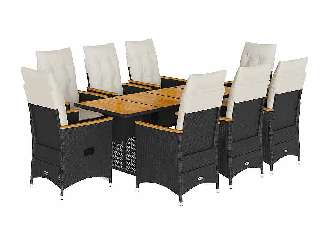 Ensemble à manger de jardin 9 pièces coussins noir résine tressée