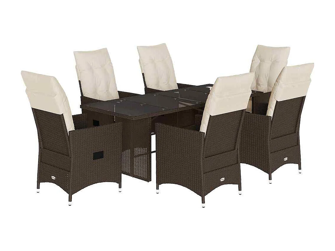 Ensemble à manger de jardin et coussins 7 pièces marron rotin