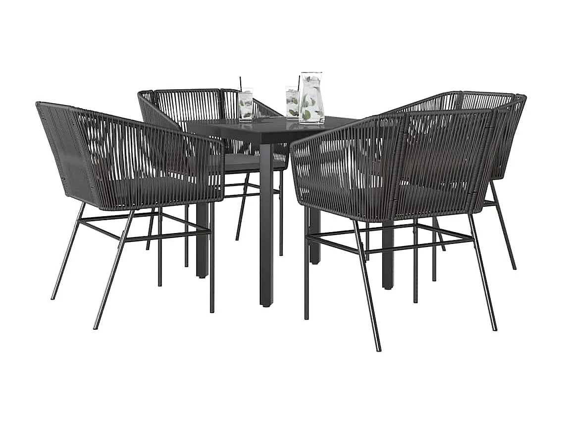 Juego de comedor jardín 5 piezas cojines ratán sintético negro