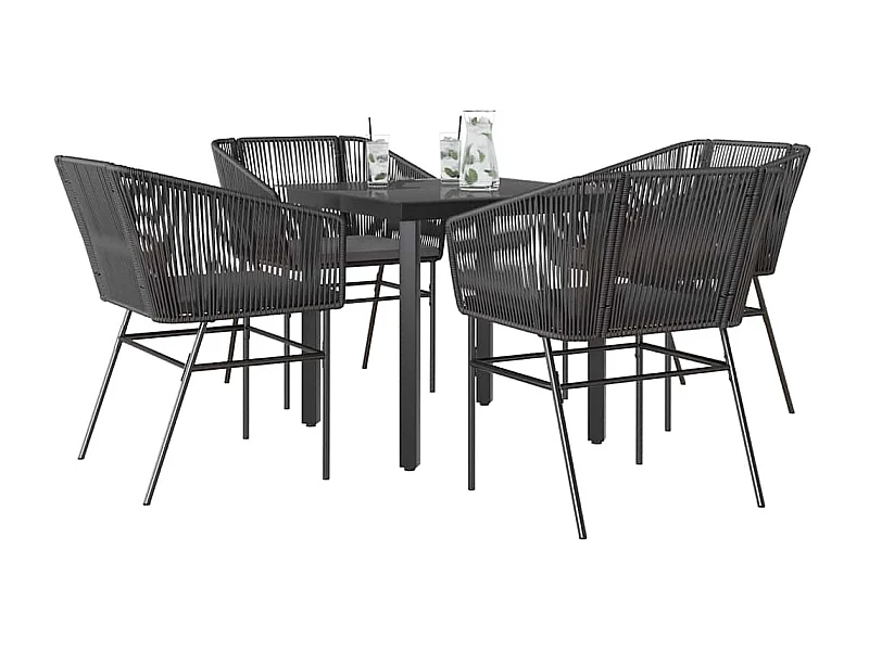 Juego de comedor jardín 5 piezas cojines ratán sintético negro