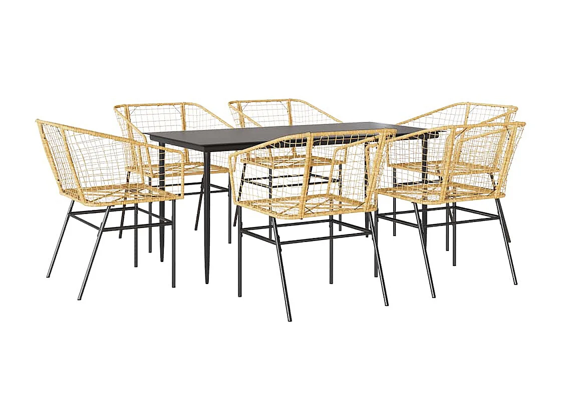 Ensemble à manger jardin 7pièces marron rpoly otin verre