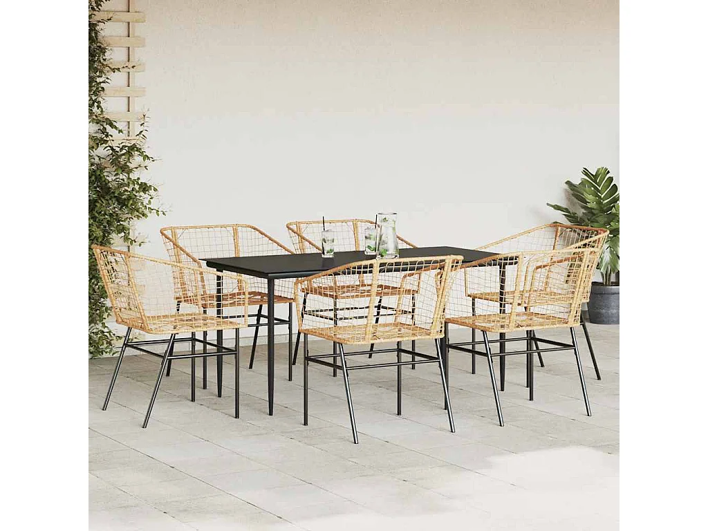 Ensemble à manger jardin 7pièces marron rpoly otin verre