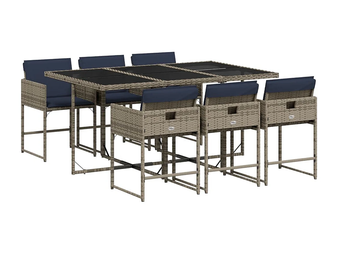 Ensemble à manger de jardin 7 pièces coussins gris résine tressée