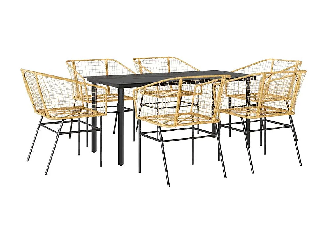 Ensemble à manger jardin 7pièces marron rpoly otin verre