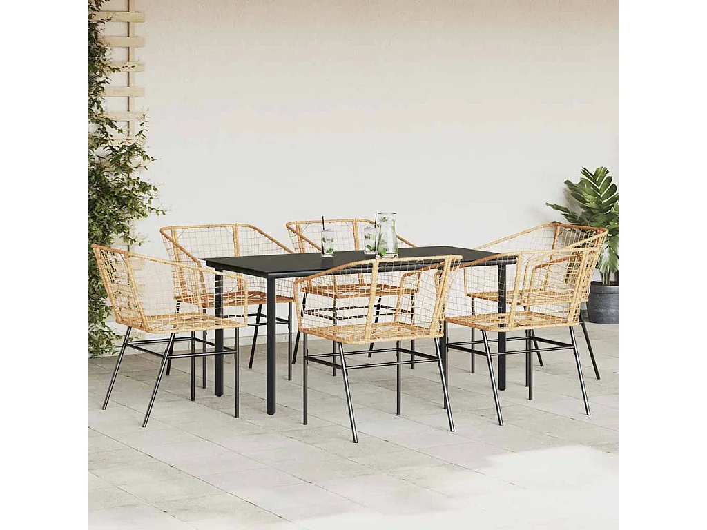 Ensemble à manger jardin 7pièces marron rpoly otin verre