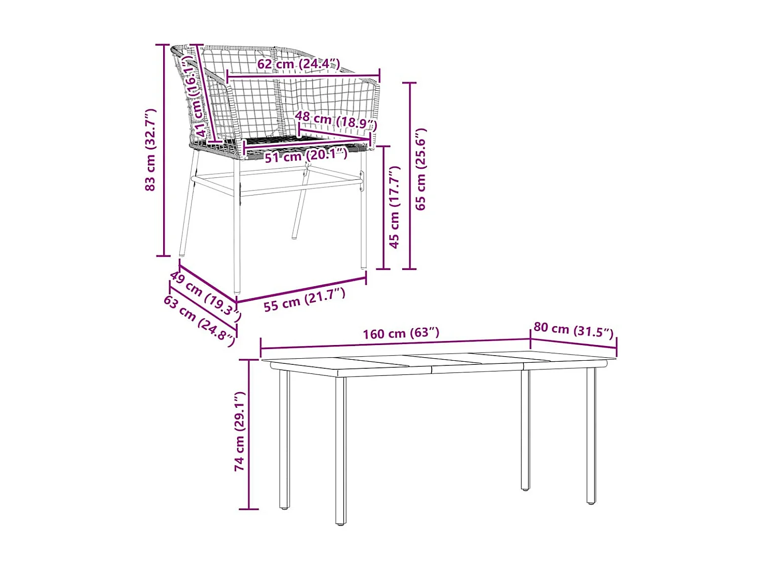 Ensemble à manger jardin 7pièces marron rpoly otin verre