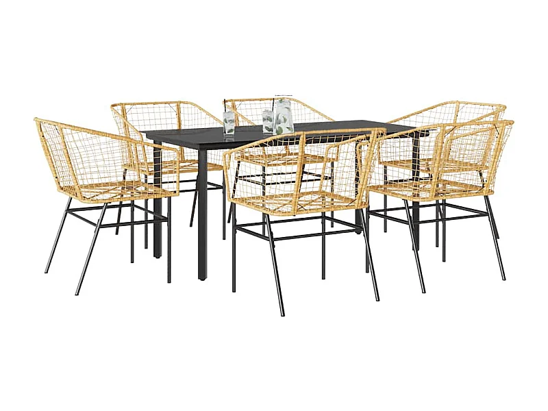 Ensemble à manger jardin 7pièces marron rpoly otin verre