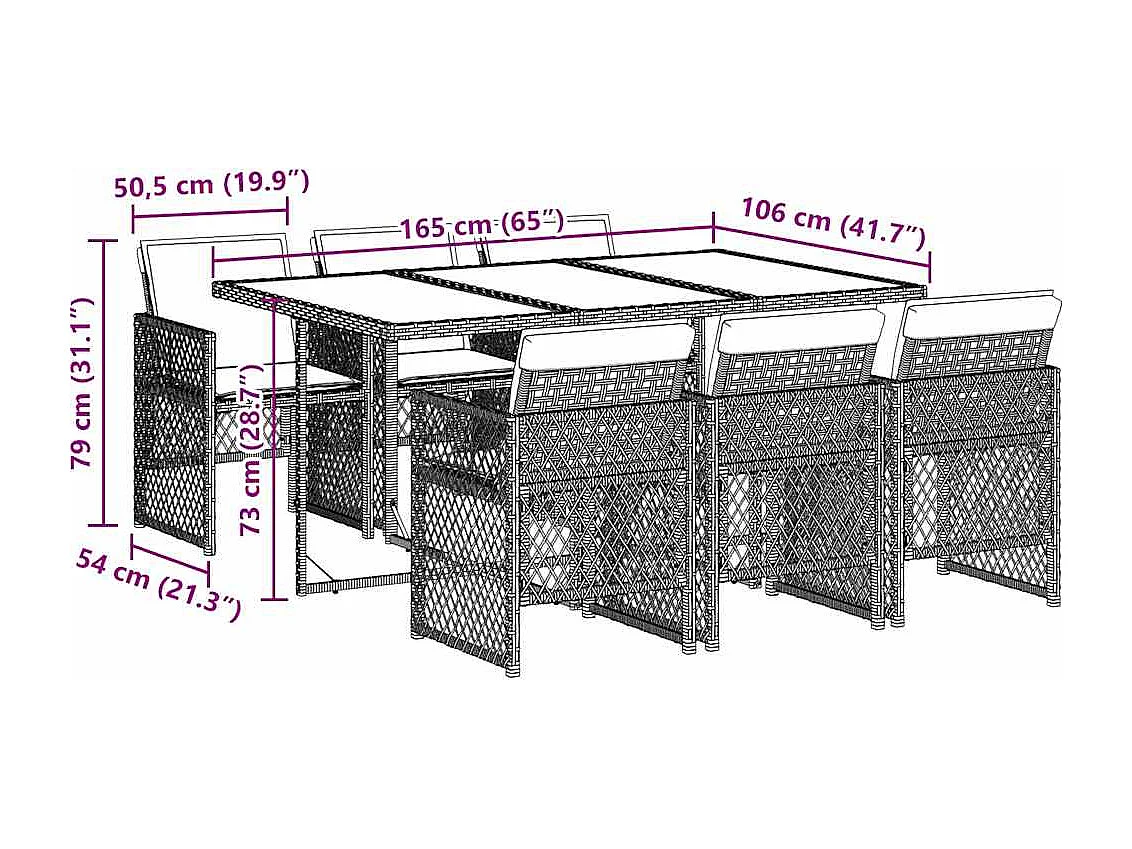 Ensemble à manger de jardin et coussins 7 pièces beige poly rotin
